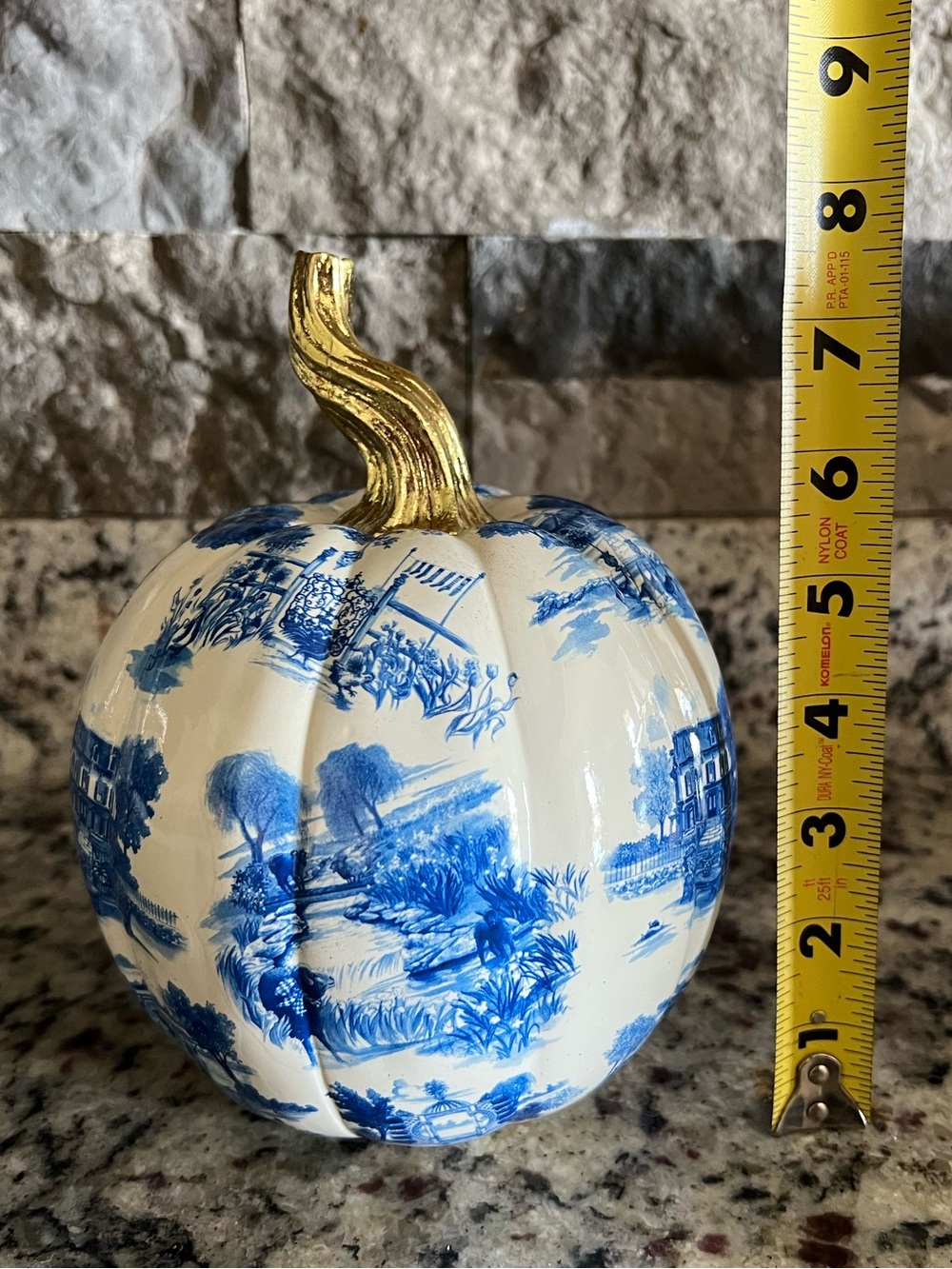 Mackenzie-Childs Royal Toile Small Pumpkin with Gold stem. New in Box! - Picture 9 of 10